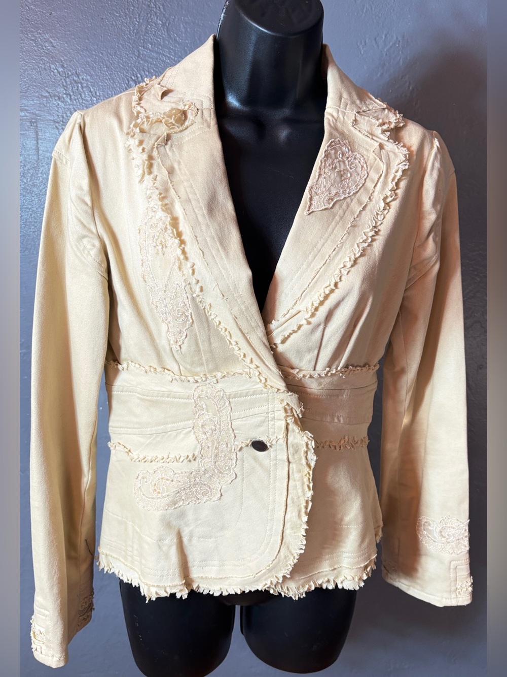 Bisou Bisou by Michele Bohbot beige embellished long sleeve jacket/blazer Size 4
